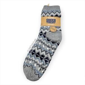 Green Treat Grey Navy White Printed Slipper Socks Men’s Size 8-12